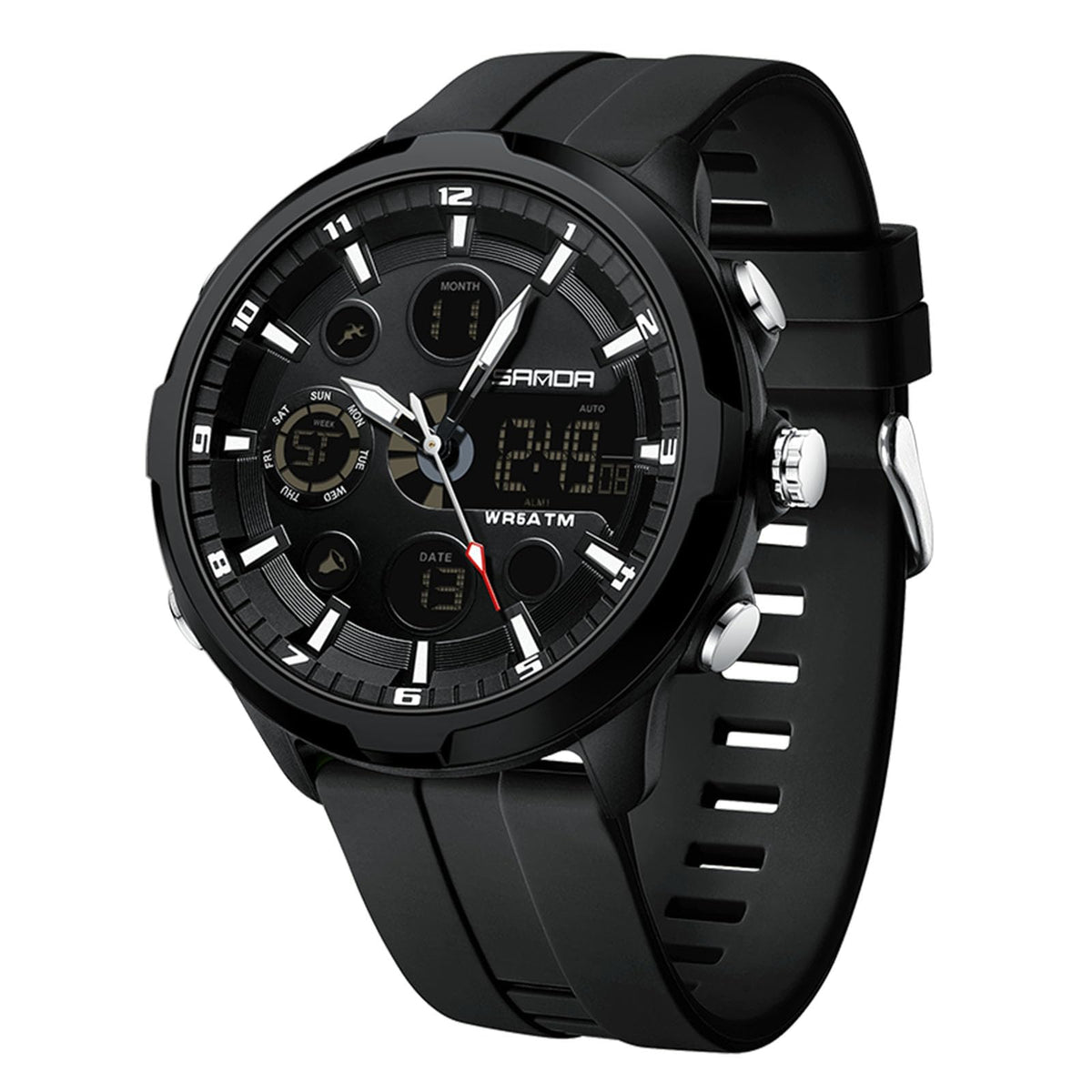 RORIOS Men's Dual Display Watch Sport Digital Wristwatch Analog Quartz Wrist Watch Fashion Multifunctional Watch Electronic Waterproof Watch Silicone Strap Black