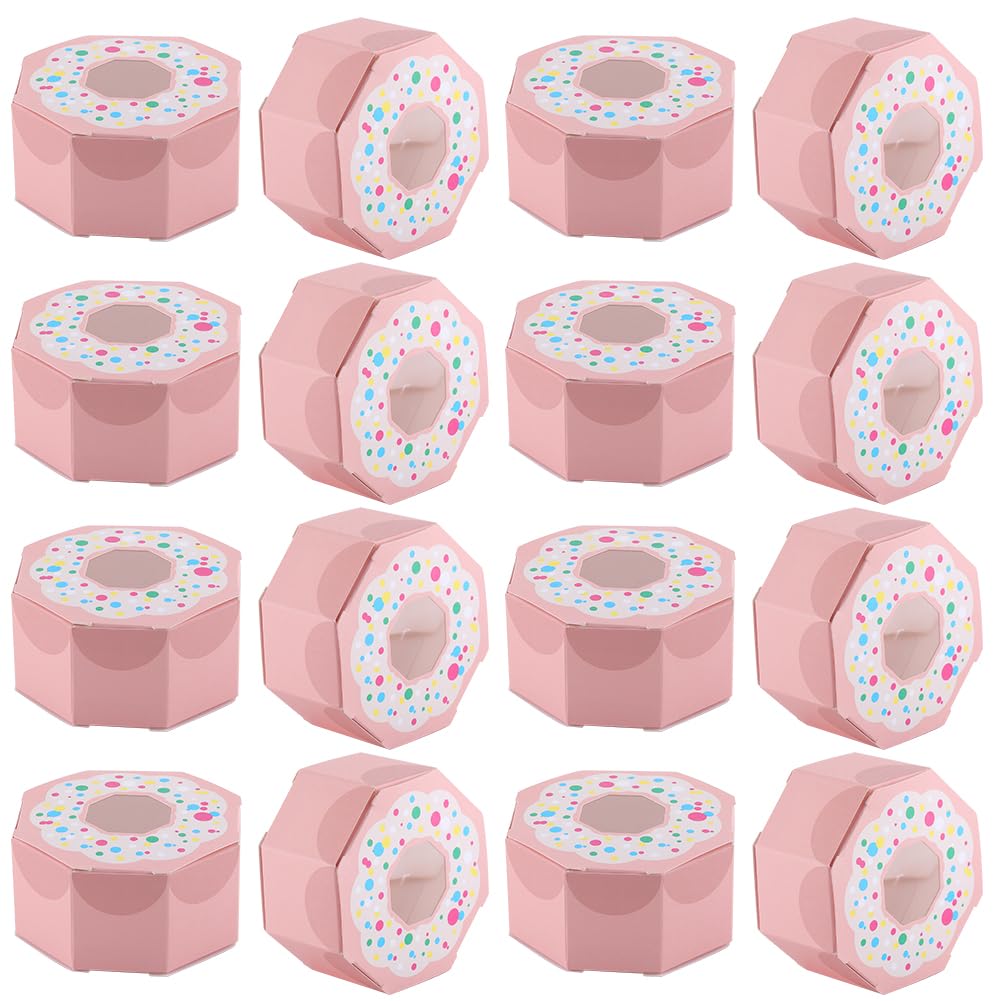GORGECRAFT 20Pcs Donut Candy Box Small Paper Favor Boxes Chocolate Cookie Packaging Box with Window Wedding Ceremony Decorations Cake Wrapping Supplies European Wedding Treat Cases for Birthday Party