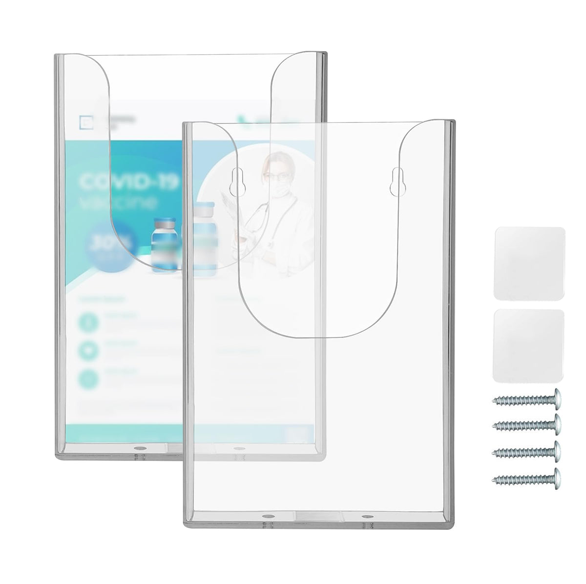 WIYETY Pack of 2 Wall Brochure Holders A6: Wall Hanging Display Box, Brochure Holder Flyer Holder Made of Transparent Plastic, Wall Brochure Holder A6 for Magazine, Menu, Magazine, Document