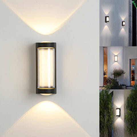 JZCDR Up Down Outdoor Wall Lights Mains Powered Outside Wall Light Black Wall Lamp Exterior IP65 Waterproof Aluminum Wall Sconce for Front Door Garden Balcony Porch Living Room, Warm White 3000K