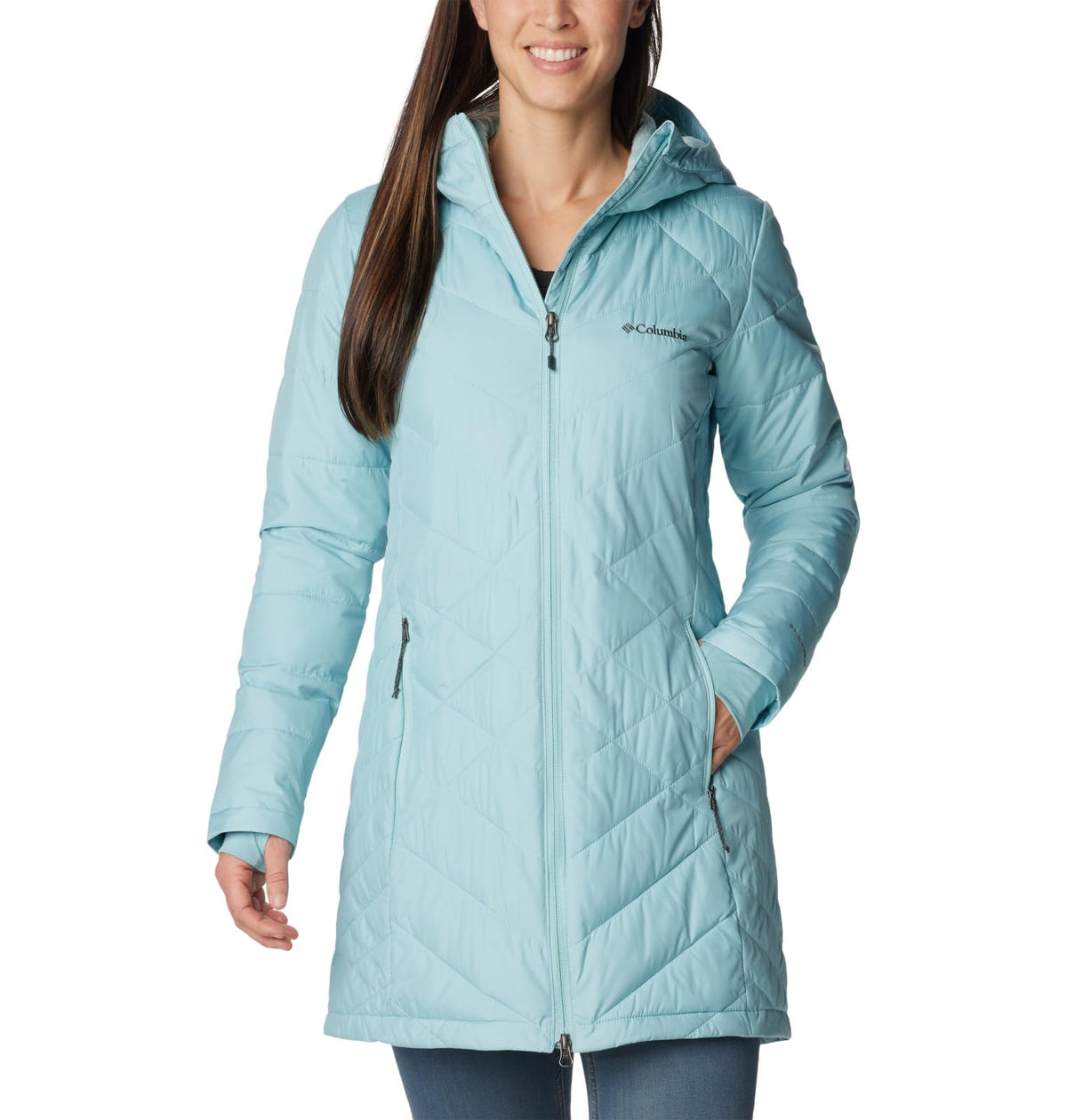 Columbia Women's Heavenly Long Hooded Jacket, Aqua Haze, Small