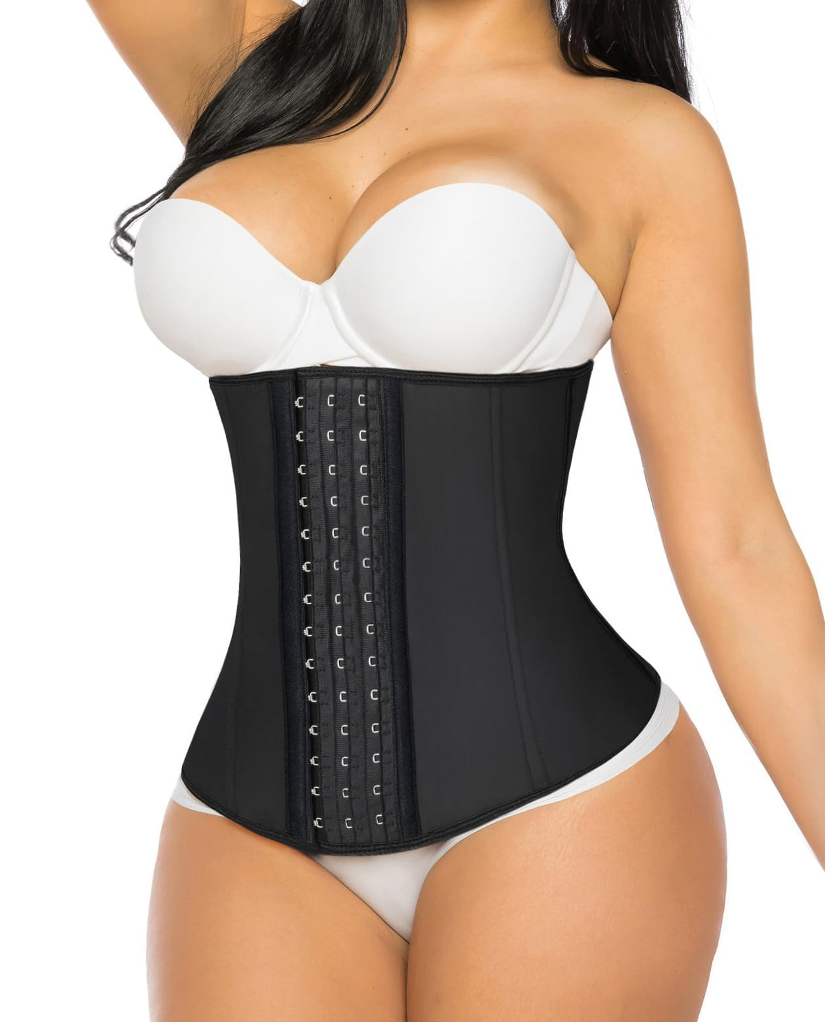 YIANNA Latex Waist Trainer for Women Underbust 9 Steel Boned Waist Cincher Corset Hourglass Workout Body Shaper Girdle,YA110228-Black-M
