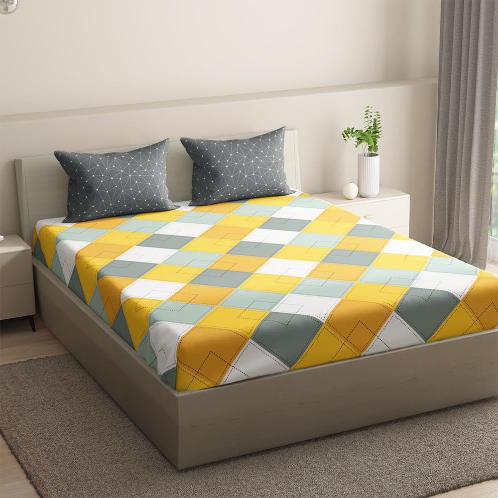 Wakefit 144TC Flat 100% Cotton Printed Bedsheet, Mario Queen Size (100x90 Inches) / (2.54m*2.29m) with 2 Pillow Covers
