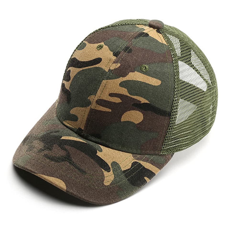 Kids Camo Baseball Cap Mesh Sun Hat Cotton Snapback Trucker Cap UV Protection Visor Headwear Quick Dry Breathable Outdoor Sports Hat Cap Cycling Football Travel Beach Tennis Boys Girls 5-12 Years Old