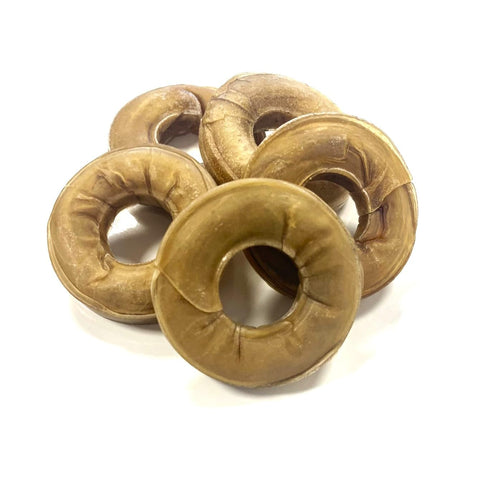 * New * Rawhide Rings 3 Inch x 4 Natural Rawhide Dog Treats LOD3