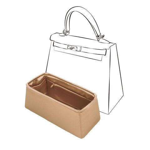 JLYZ Moon Purse Organizer Insert Silk fabric for Women Handbags&Totebag,Bag Organizer with Zipper Compatible with Kelly (Kelly25 with Zipper,Champagne)