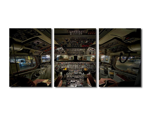 3 Pieces Retro Airplane Pictures Canvas Wall Art Airplane Cockpit Poster Large Wall Art Wrapped Canvas Prints Decor Posters for Living Room Bedroom Posters Prints Framed Ready to Hang 60" Wx28 H