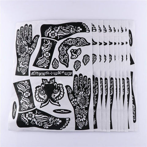 Henna Tattoo Kit Stencils,Temporary Reusable Unisex Tattoo Sets, Self-Adhesive Indian Arabian Temporary Tattoo Templates Kit for Body Paint