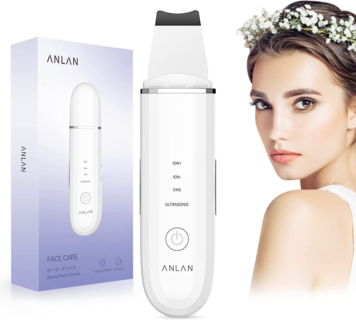 Skin Scrubber, ANLAN Ultrasonic EMS Ion Exfoliating Device Face Cleanser and Blackhead Remover Pores Cleaning Wrinkle Remover Comedone Extractor Skin Care With 4 Modes USB Rechargeable