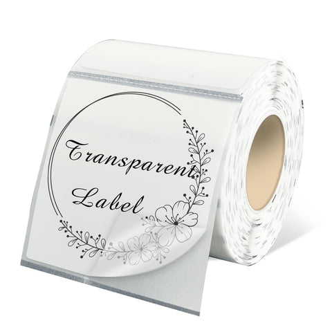 Yeachlaing 2"x2" Transparent Square Thermal Label Stickers,Self-Adhesive Square Direct Thermal Labels,300 Sheets with Perforation Line in ROLL