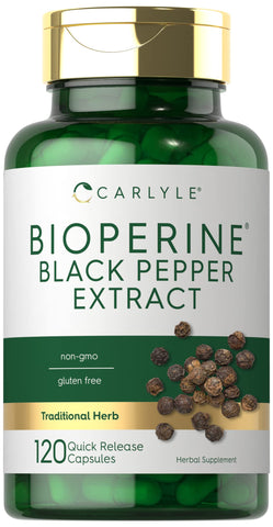 Carlyle Bioperine 10mg | 120 Capsules | Non-GMO & Gluten Free | Sourced from Black Pepper Extract | Supports Curcumin Powder Absorption