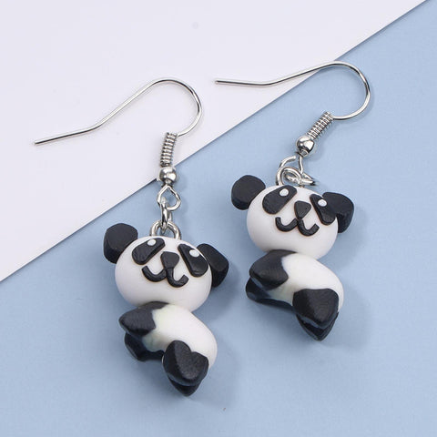 Yheakne Soft Pottery Panda Earrings Cute Panda Bear Drop Dangle Earrings 3D Animal Earrings Innovative Clay Earrings Jewelry for Women and Teen Girls Gifts