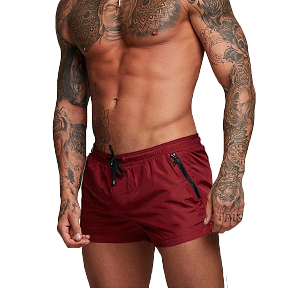 Rexcyril Men's Athletic Gym Workout Shorts 3 Inch Quick Dry Running Bodybuilding Short Shorts with Liner and Zipper Pockets, Win Red, X-Large