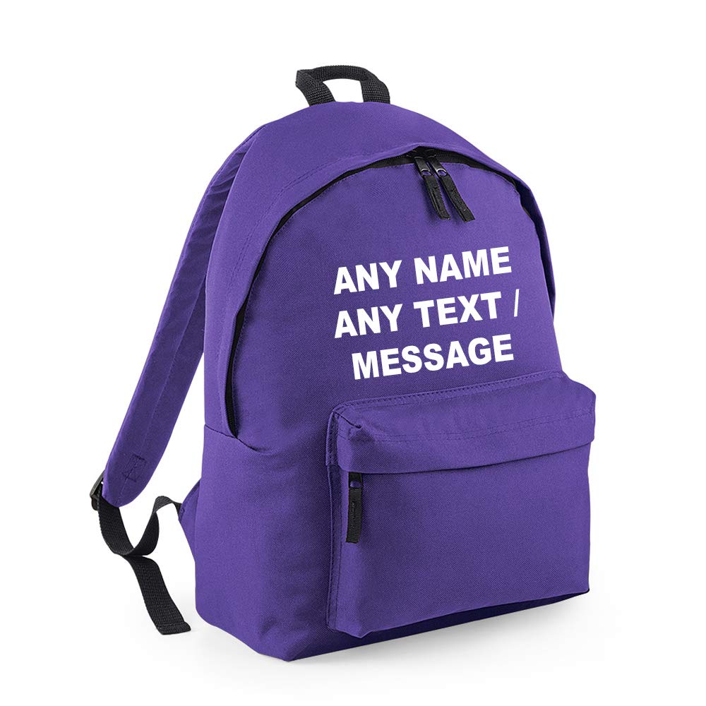 Personalised with Your own Text/Any Name/Message Fashion Backpack Girls/Boys/Kids School Rucksacks Back to School Shoulder Bag Book-Bag Birthday Gift. (Purple)