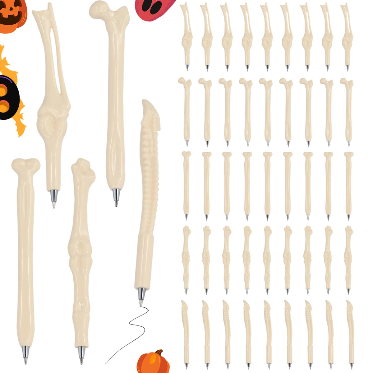 Lnrueg 50 PCS Bone Ballpoint Pens, Skeleton Finger Ballpoint Pens, Bone-shaped Pen Bulk, Novelty Nursing Pen, 0.5mm Black Ink Ballpoint Pen for Doctors, Nurses, Students, Halloween Party Favor