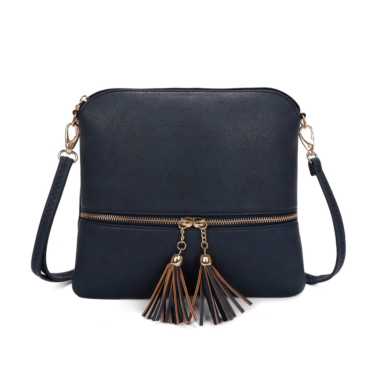 LeahWard® Women's Small Faux Leather Tassel Cross Body Handbags Nice Bags (NAVY H24cm x W27cm x D2cm)