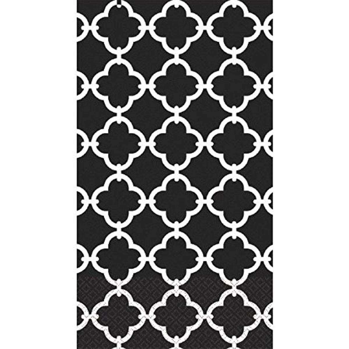 Amscan Black Moroccan Tile Disposable 2 Ply Paper Guest Towels Tableware, 7.7 x 4.5, White/Black