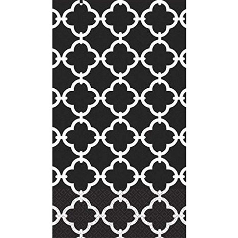 Amscan Black Moroccan Tile Disposable 2 Ply Paper Guest Towels Tableware, 7.7 x 4.5, White/Black