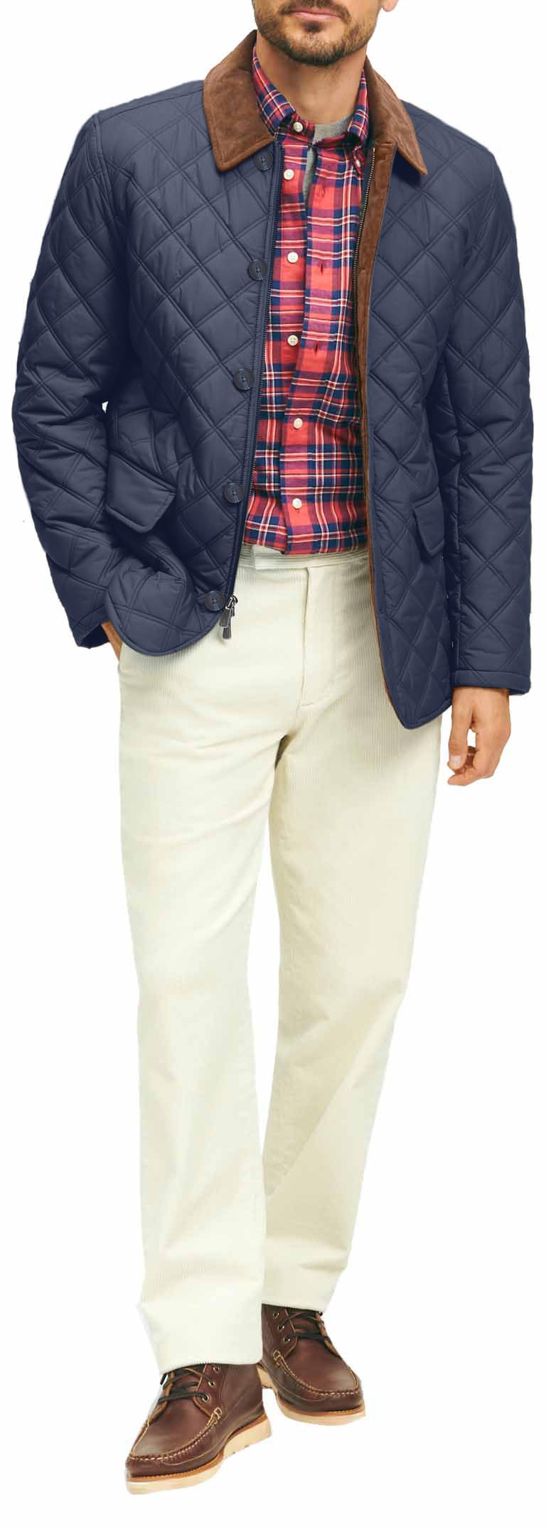 Brooks Brothers Men's Diamond Quilted Walking Coat, Navy, L