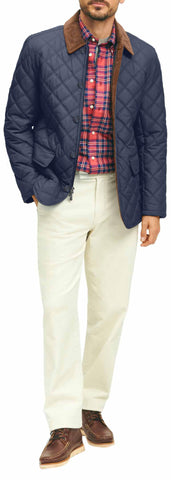 Brooks Brothers Men's Diamond Quilted Walking Coat, Navy, L