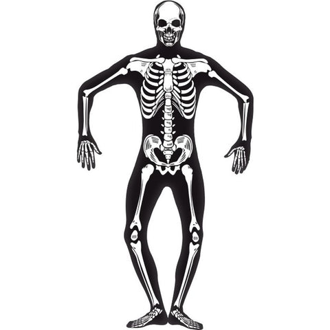 Smiffys Skeleton Second Skin Costume, Black with Concealed Fly & Under Chin Opening, GID, Halloween Adult Fancy Dress, Skeleton Dress Up Costumes