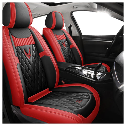 KAMNIK Car Seat Covers,For Mitsubishi Pajero V97 2007-2022,Full Set Car Leather Seat Covers Sets Protector Accessories,I-black red