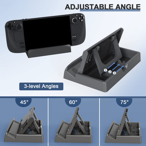 Stand Base for Valve Steam Deck Dock Accessories PC Console Game Handheld Gaming Holder Mount Bracket Black (3-Level Adjustable Angel)