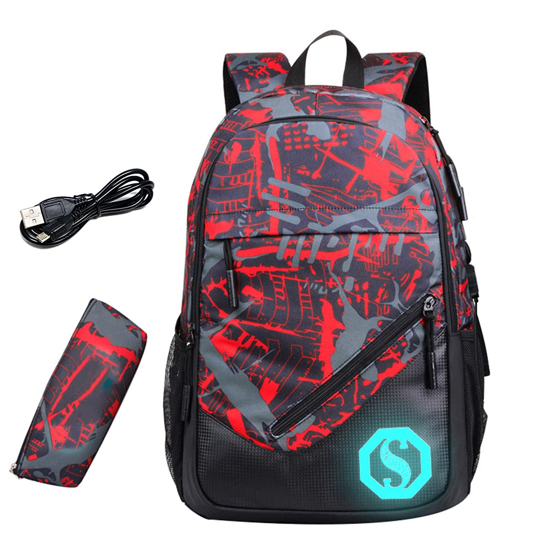 JiaYou Boy Girl Unisex 20L Fashion School Bag Backpack Bookbag with Florescent Mark 3 Sets/2 Sets (20L, USB ColorV 2 Sets)