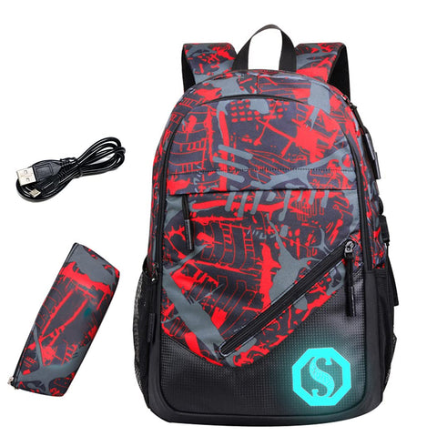 JiaYou Boy Girl Unisex 20L Fashion School Bag Backpack Bookbag with Florescent Mark 3 Sets/2 Sets (20L, USB ColorV 2 Sets)