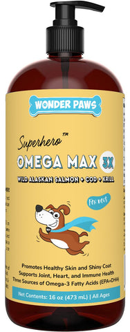 Wonder Paws Fish Oil For Dogs - Omega 3 For Dogs From Alaskan Salmon, Cod & Krill Oil - EPA DHA Fatty Acids - Less Shedding & Itching - Skin, Joint, Immune & Heart Health - 16 oz Pet Liquid Supplement