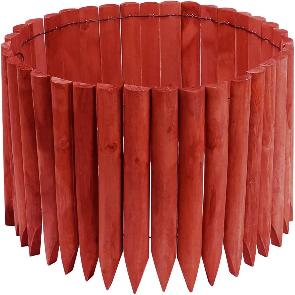 JonesHouseDeco Wooden Fence Edging Outdoor Garden Lawn Landscape Flexible Decorative Border Length 120cm x Height 30cm - Red-K624A04