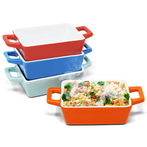 Joeji's Kitchen Set of 4 Small Rectangular Ceramic Oven Ramekins - Ideal for Baking Gratin Lasagne and Stoneware Terrine Recipes - Individual Oven Dish - Dishwasher and Freezer Safe