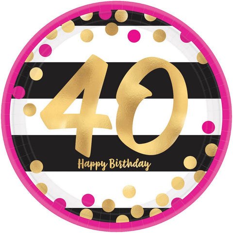 Amscan 551913 Milestone 40 Round Metallic Plates-9"-Multicolor-Pack of 8