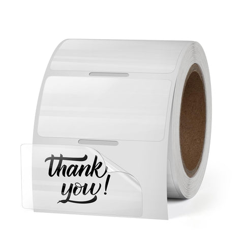 FINDAT Transparent Thermal Labels 2 x 1 Inch Self Adhesive Printer Clear Stickers Vinyl Waterproof Roll Decals Rectangle Name Tag for Address Design DIY Logo Business 300 PCS