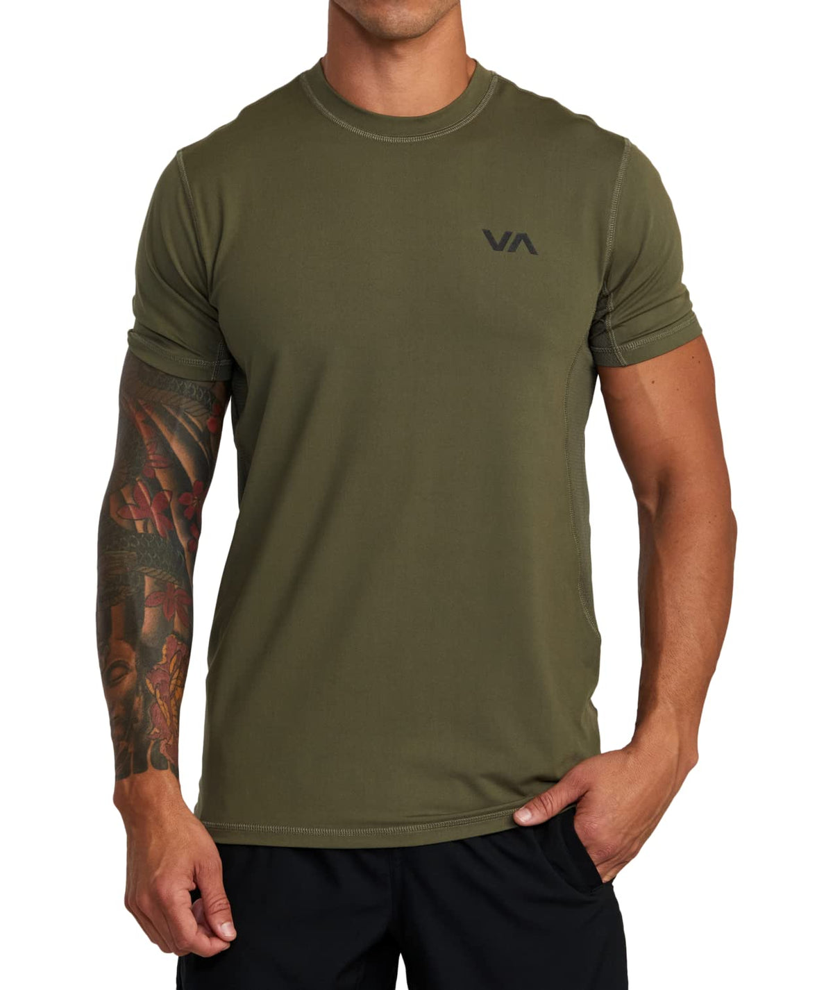 RVCA mens Sport Vent Short Sleeve Crew Neck T-shirt T Shirt, Olive, Large US