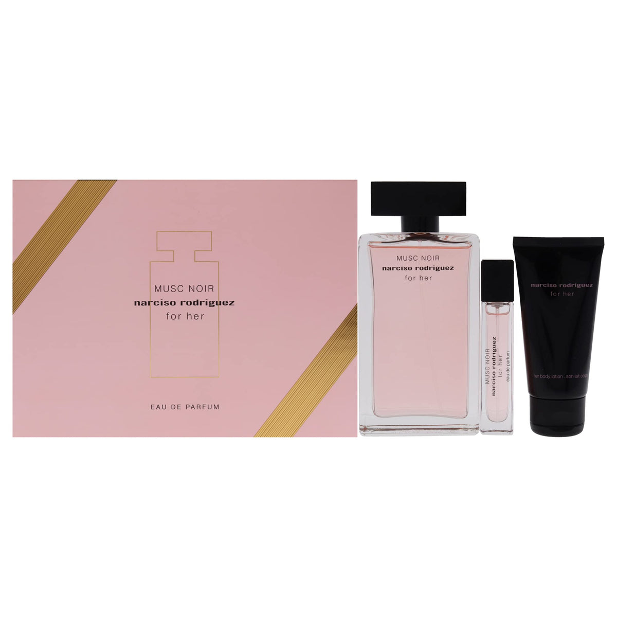 Narciso Rodriguez Musc Noir For Women 3 Piece Set (3.3 Ounce Eau De Parfum Spray + 1.6 Ounce Body Lotion + 0.33 Eau De Parfum Spray)