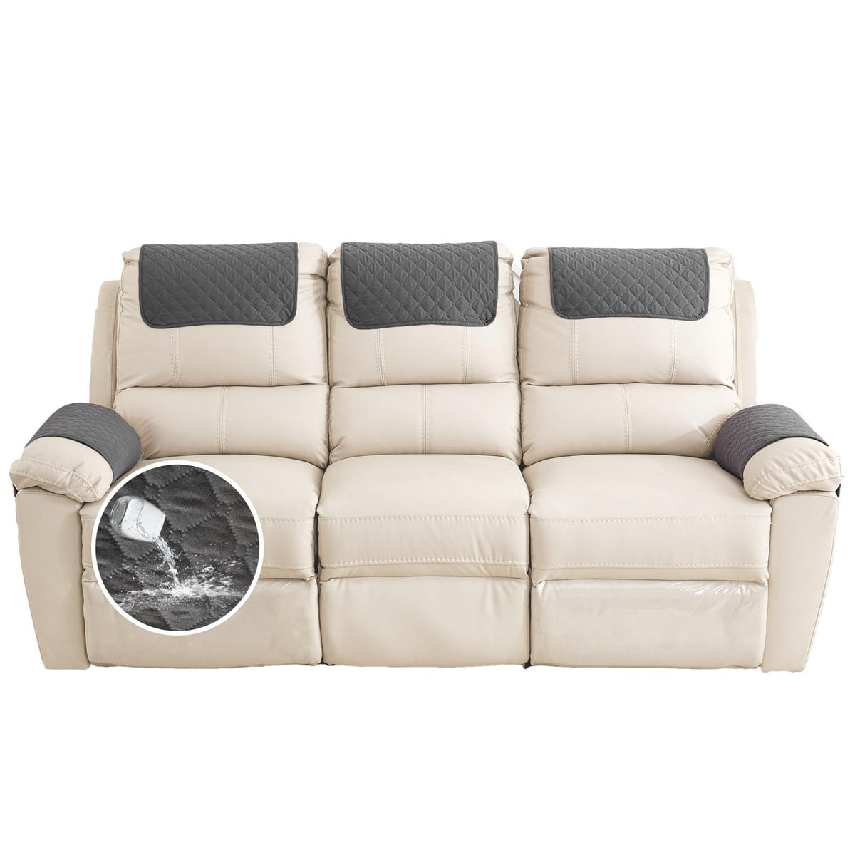 GYHH Sofa Armrest Cover, Headrest Cover for Recliner Chair Arm Cover,Armchair Slipcover Nonslip Quilted Furniture Protector for Pets Leather Sofa Couch (Dark Gray,3 Seat Recliner | 5 pc)