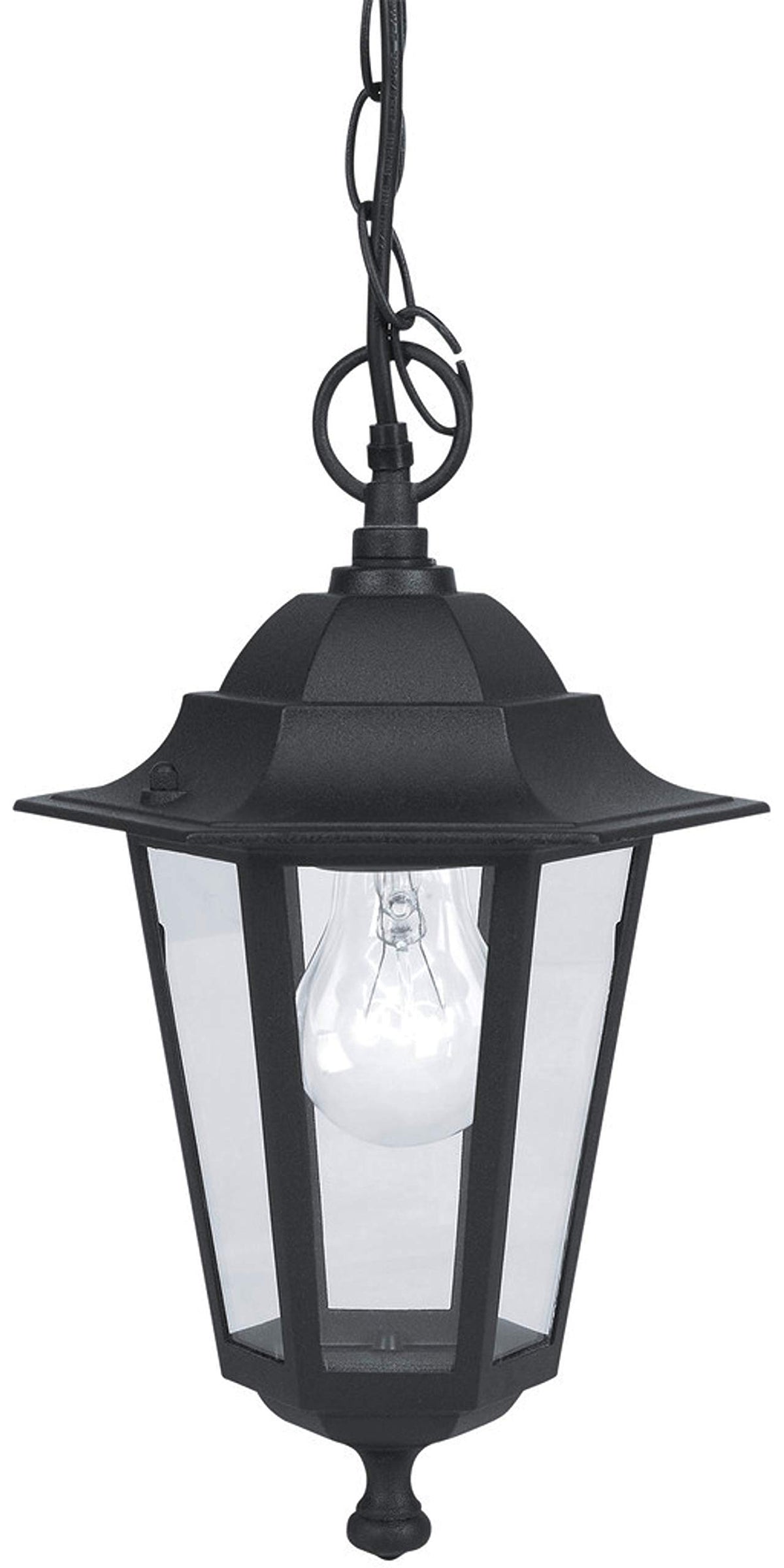 Eglo Latern 4 Outdoor Hanging Light, 6 Panel Lantern Made of Cast Aluminium and Glass, Colour: Black, Socket: E27, IP44