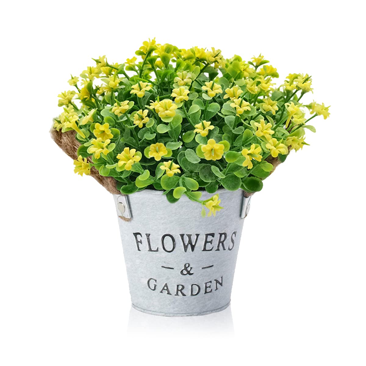 HOTLIKE Artificial Flowers Decoration, Artificial Plants in Pot, Small Plastic Fake Plants Indoor Outside with Pot, Decorative Faux Plants Home Accessories for Wall Bedroom Garden Office (Yellow)