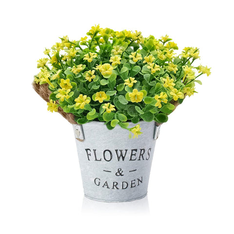 HOTLIKE Artificial Flowers Decoration, Artificial Plants in Pot, Small Plastic Fake Plants Indoor Outside with Pot, Decorative Faux Plants Home Accessories for Wall Bedroom Garden Office (Yellow)