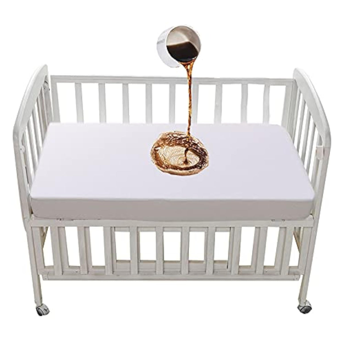 Crib Waterproof Mattress Protector 90x55 cm Fitted Sheet White Toddler 50x90 cm Crib Mattress Cover Baby Bed Sheet Breathable Soft Washable for Baby Bed (Crib 50 x 90 cm)