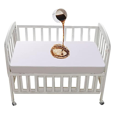 Crib Waterproof Mattress Protector 90x55 cm Fitted Sheet White Toddler 50x90 cm Crib Mattress Cover Baby Bed Sheet Breathable Soft Washable for Baby Bed (Crib 50 x 90 cm)