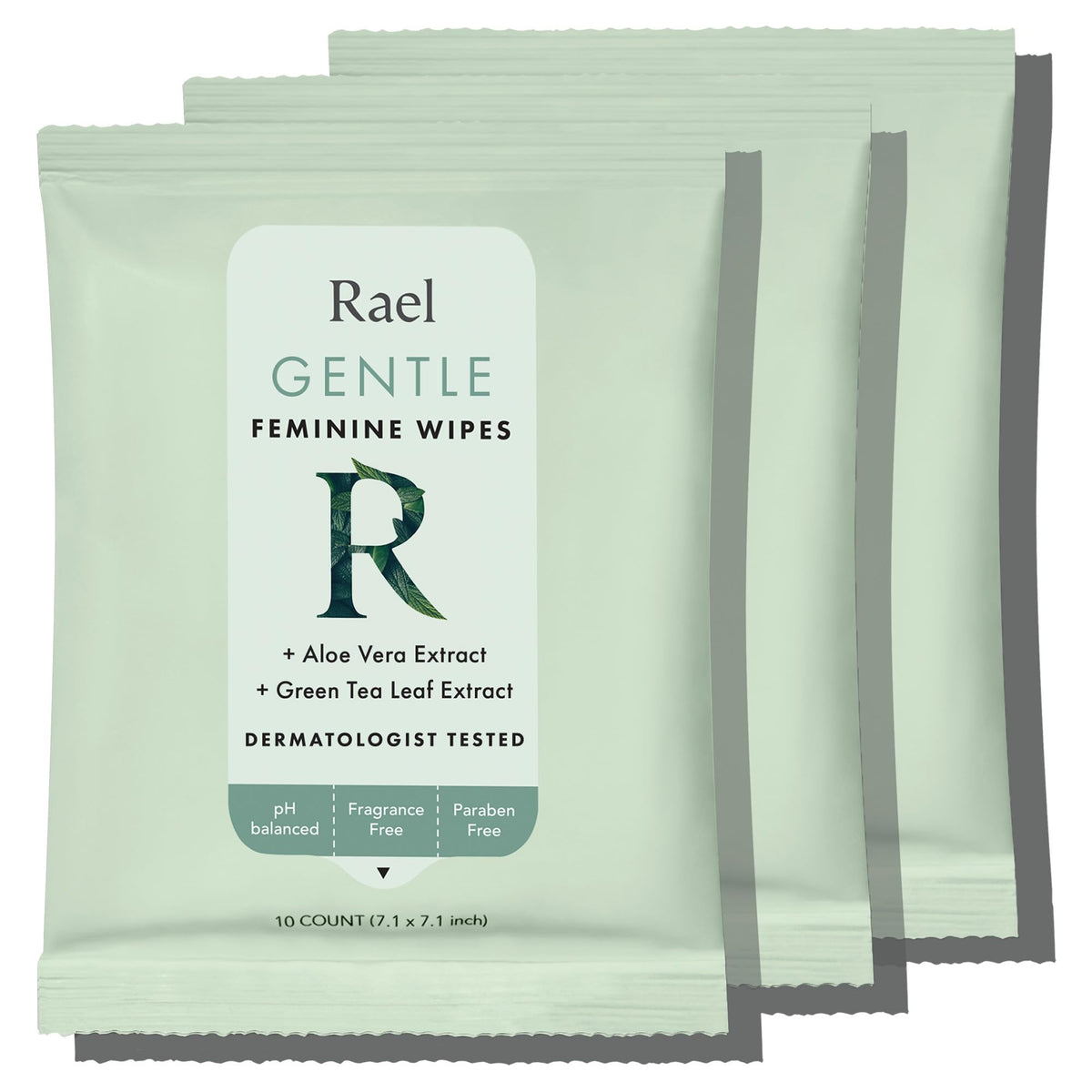 Rael Flushable Feminine Intimate Wipes - pH-Balanced, Unscented, Aloe Vera Extract, Safe for Sensitive Skin, Vegan & Cruelty Free, Travel Size (10 Count, Pack of 3)