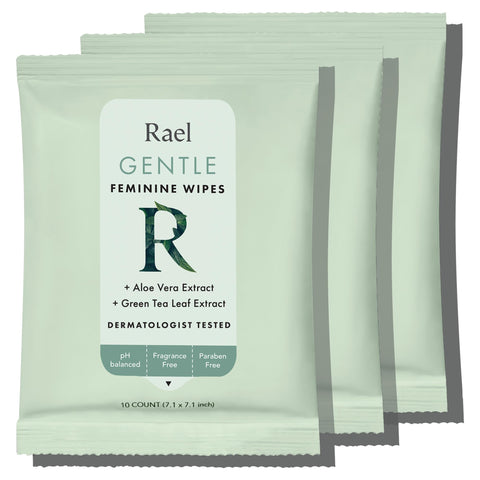 Rael Flushable Feminine Intimate Wipes - pH-Balanced, Unscented, Aloe Vera Extract, Safe for Sensitive Skin, Vegan & Cruelty Free, Travel Size (10 Count, Pack of 3)