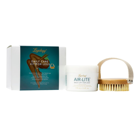Legology Daily Premium Skin Care Kit for Legs - Air-Lite Leg Contouring, Firming Cream & Lymph-Lite Natural Exfoliating Dry Body Brush for Lymphatic Drainage & Cellulite