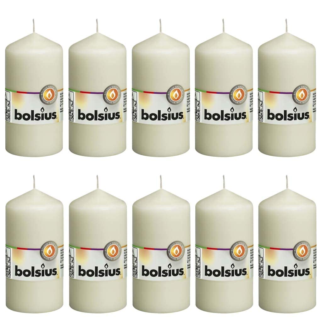 Bolsius Smooth Pillar Candles - Ivory - Set of 10 - Decorative Household Candles - Length Burning Time 33 Hours - Unscented - Natural Plant Wax - 12 x 6 cm
