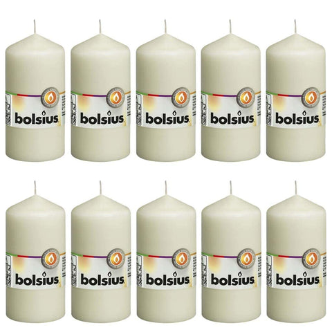 Bolsius Smooth Pillar Candles - Ivory - Set of 10 - Decorative Household Candles - Length Burning Time 33 Hours - Unscented - Natural Plant Wax - 12 x 6 cm