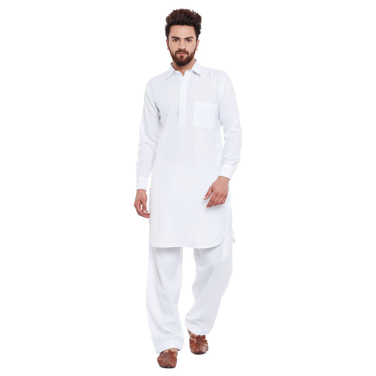 SOJANYA (Since 1958, Men's Cotton Blend Pathani Kurta Salwar Classic White