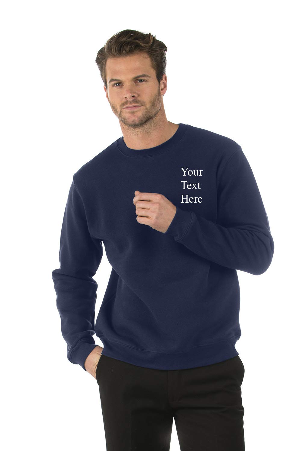 Personalised/Embroidered Premium Sweatshirts - Unisex (Navy Blue, L (47-48))