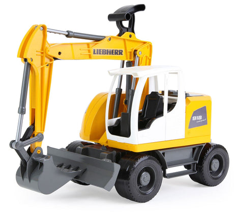 Lena 4611 x Liebherr Bagger Worxx Bucket Model A918 Compact Litronic, Approx. 48 cm, Construction site Toy Vehicle for Children Aged 3 and up, Robust Functional Excavator arm and Sliding Sign, Yellow